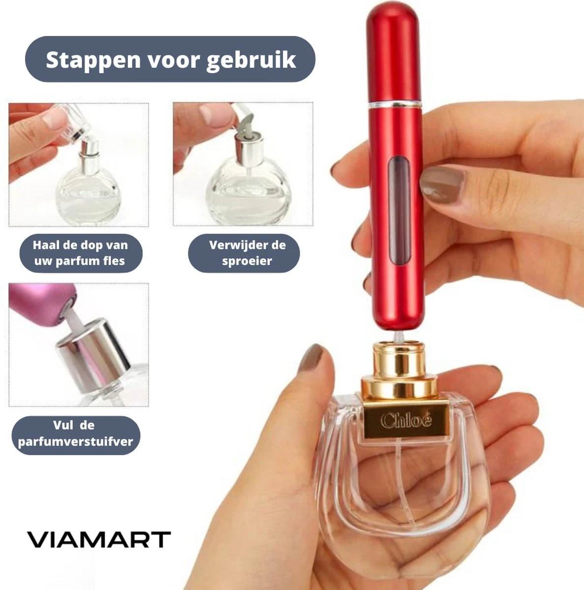 Viamart - Hervulbare Draagbare Parfumverstuiver - Uw Favoriete Parfum Altijd Bij De Hand - Zilverkleur - (8 ML) 2 Viamart - Hervulbare Draagbare Parfumverstuiver - Uw Favoriete Parfum Altijd Bij De Hand - Zilverkleur - (8 ML) - Afbeelding 2