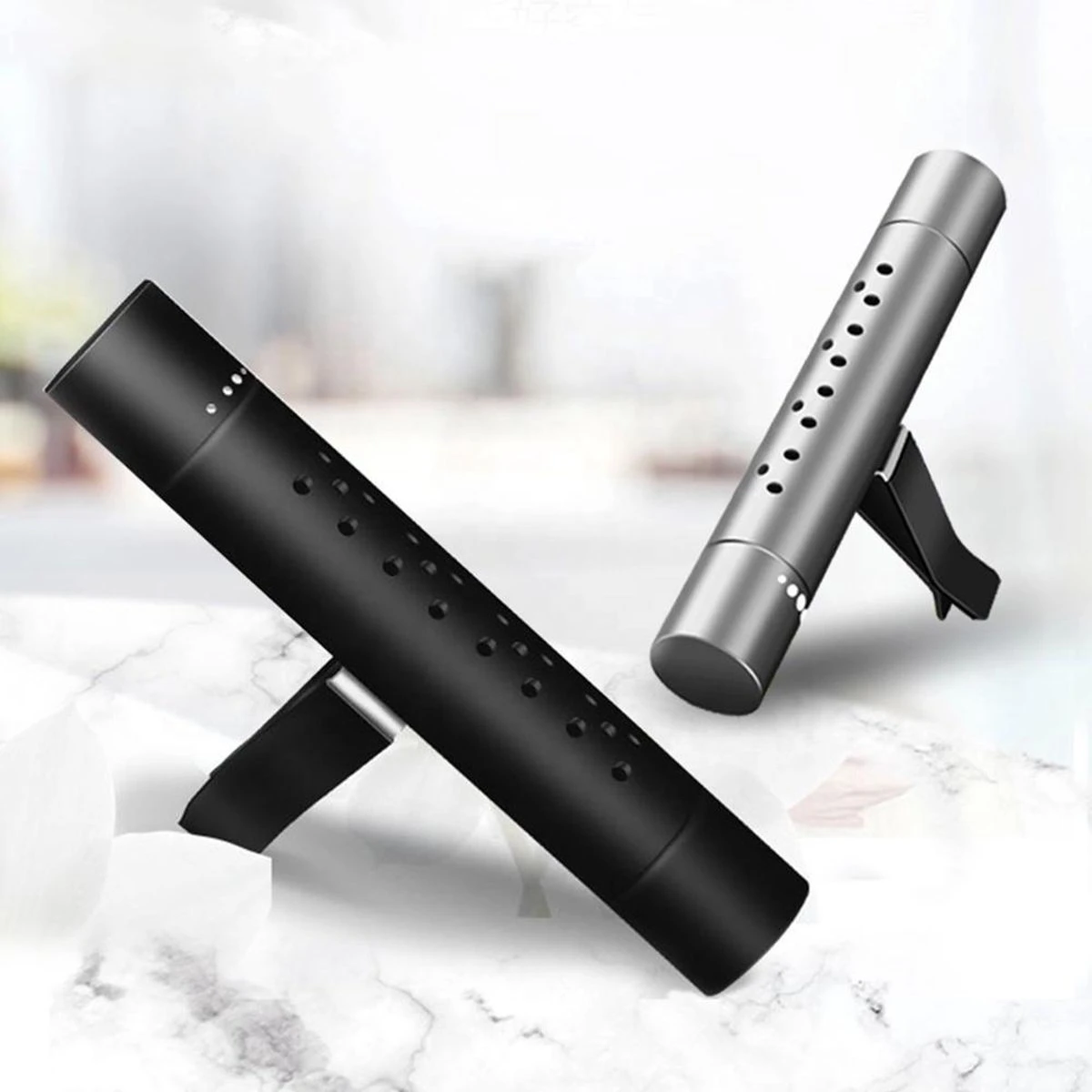 Autoparfum - Luchtverfrisser Auto - Inclusief 5 Geuren - Luxe Design - ZWART - Hervulbaar - Fris